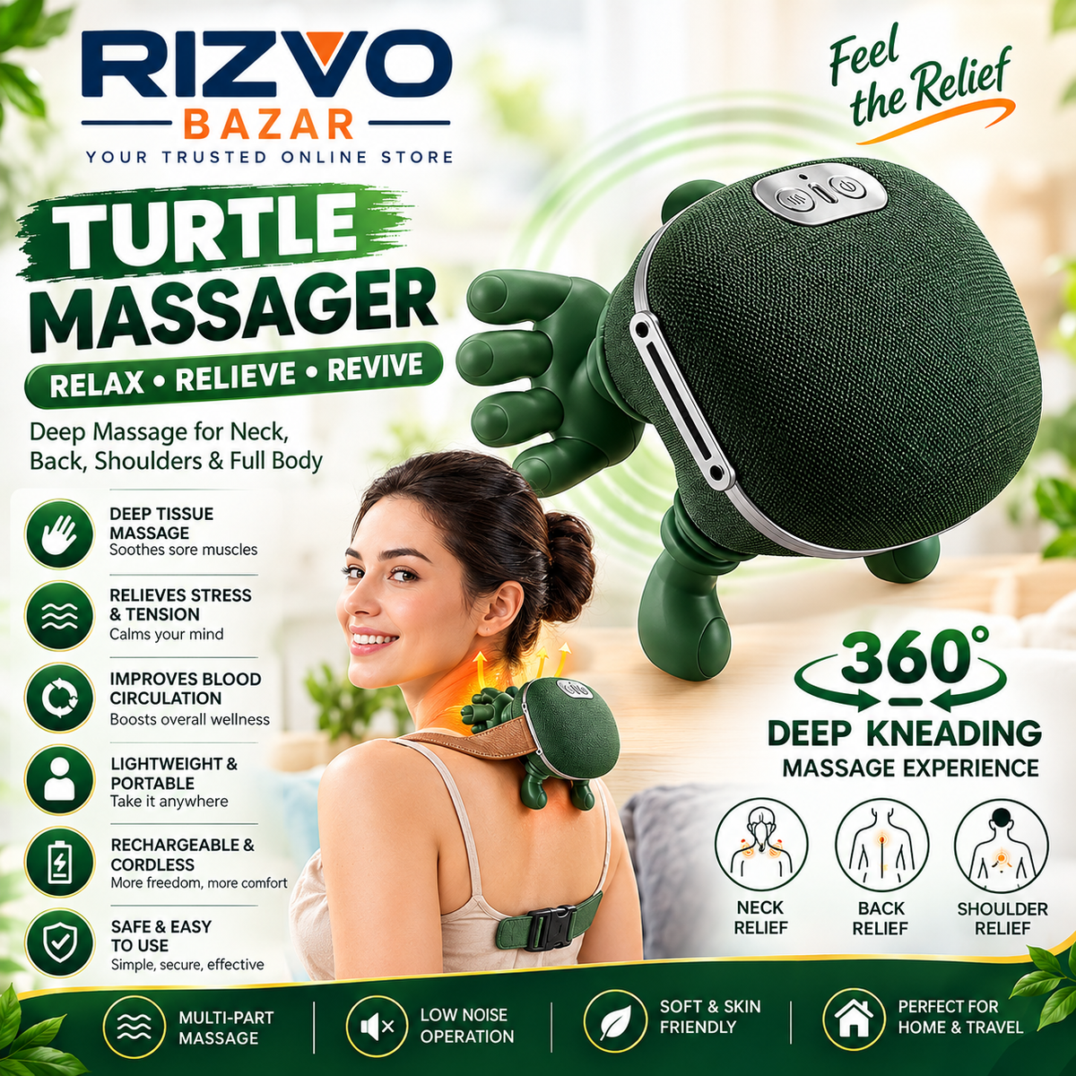 Portable Neck & Shoulder Massager with Heat – Deep Kneading Massage Device
