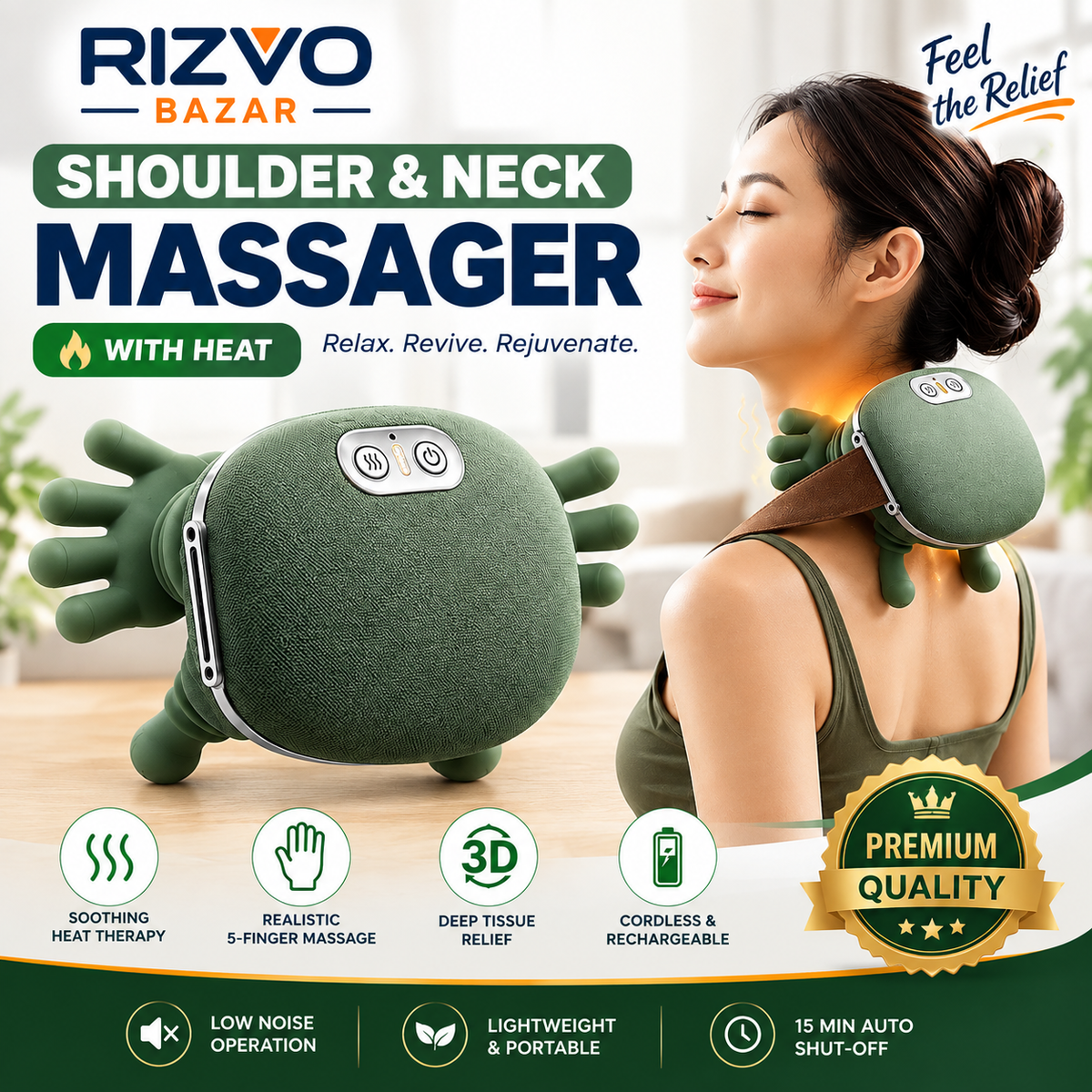 Portable Neck & Shoulder Massager with Heat – Deep Kneading Massage Device